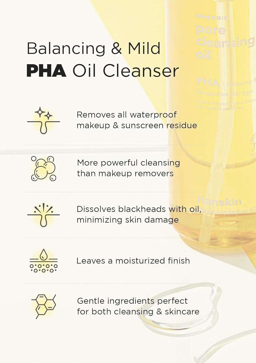 Hanskin Pore Cleansing Oil – PHA Makeup & Blackhead Remover for Sensitive Skin 10.14 oz