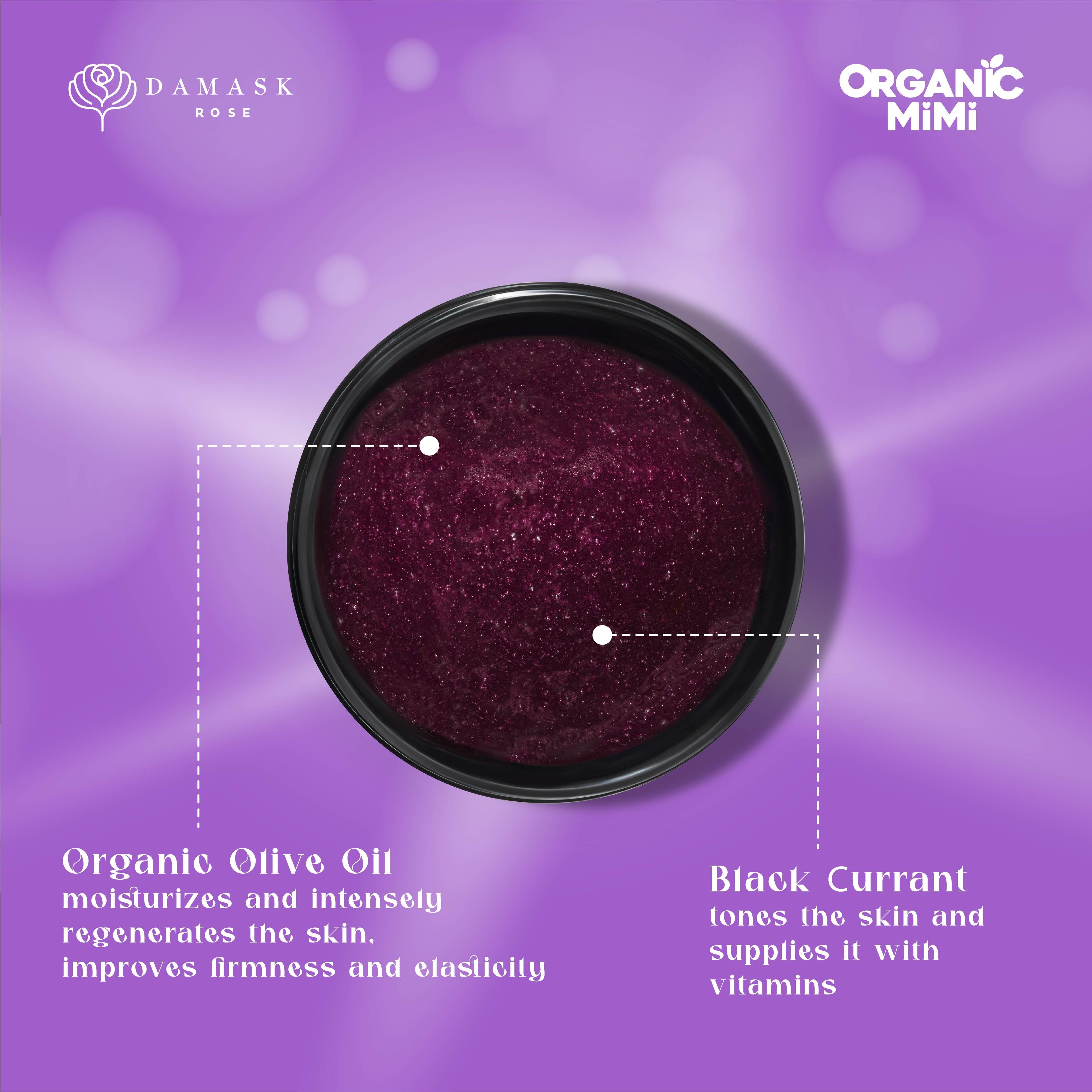 Organic Mimi Body Scrub Jam – Olive & Black Currant, 250g