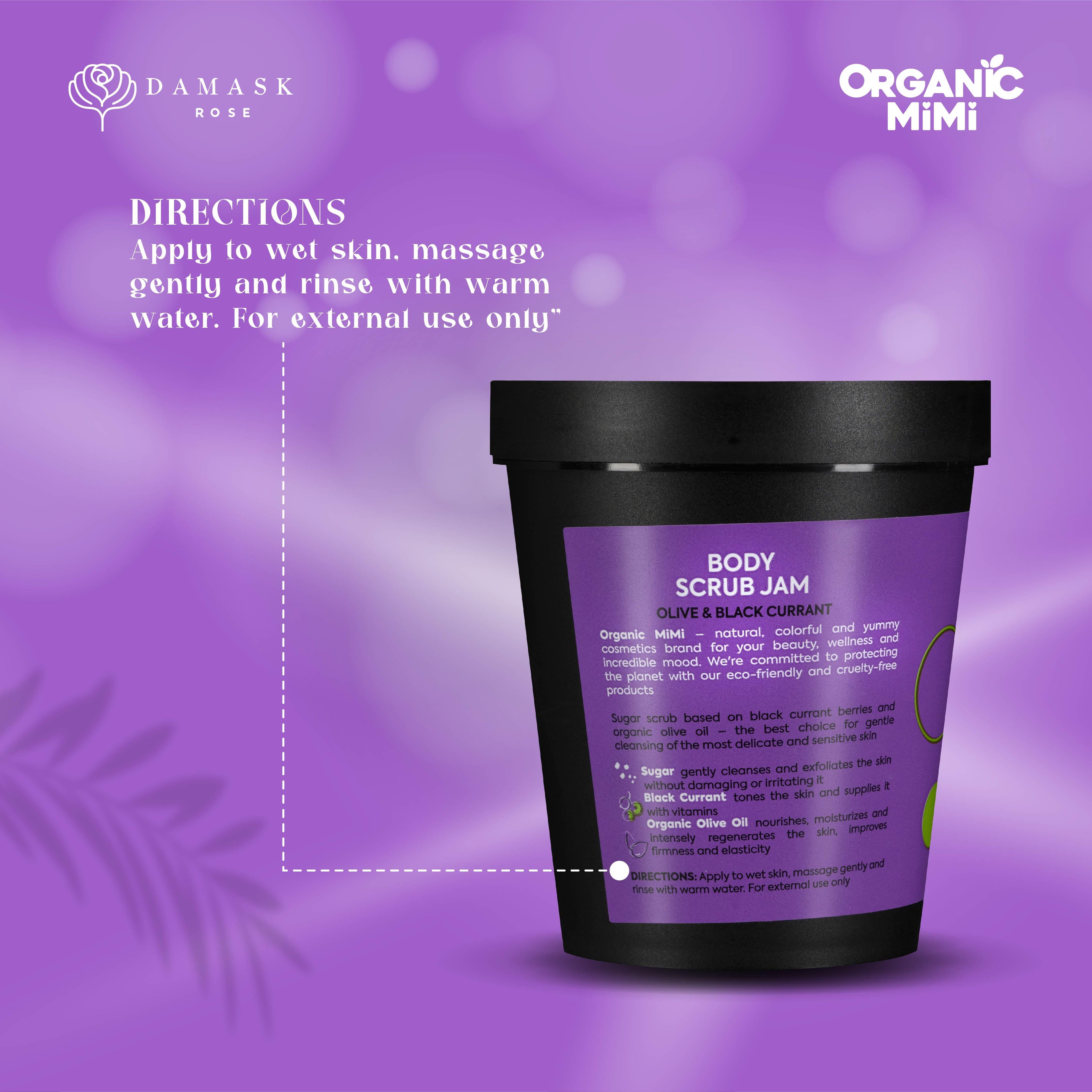 Organic Mimi Body Scrub Jam – Olive & Black Currant, 250g