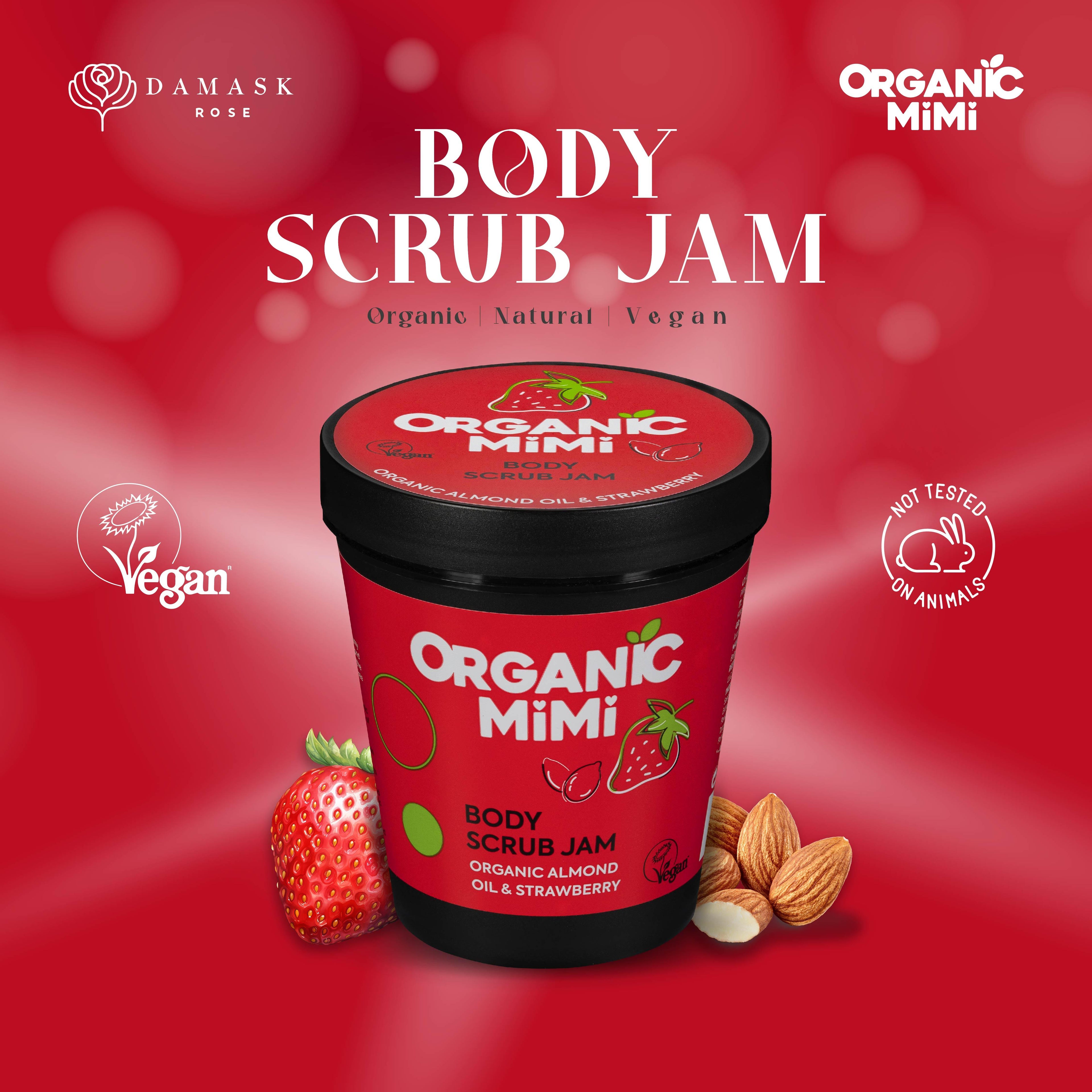 Organic Mimi Body Scrub Jam – Almond & Strawberry, 250g