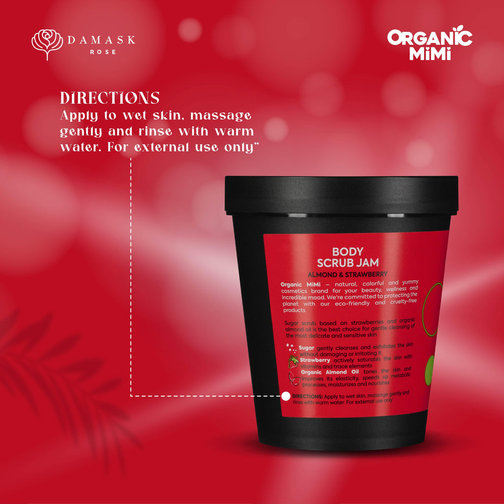 Organic Mimi Body Scrub Jam – Almond & Strawberry, 250g