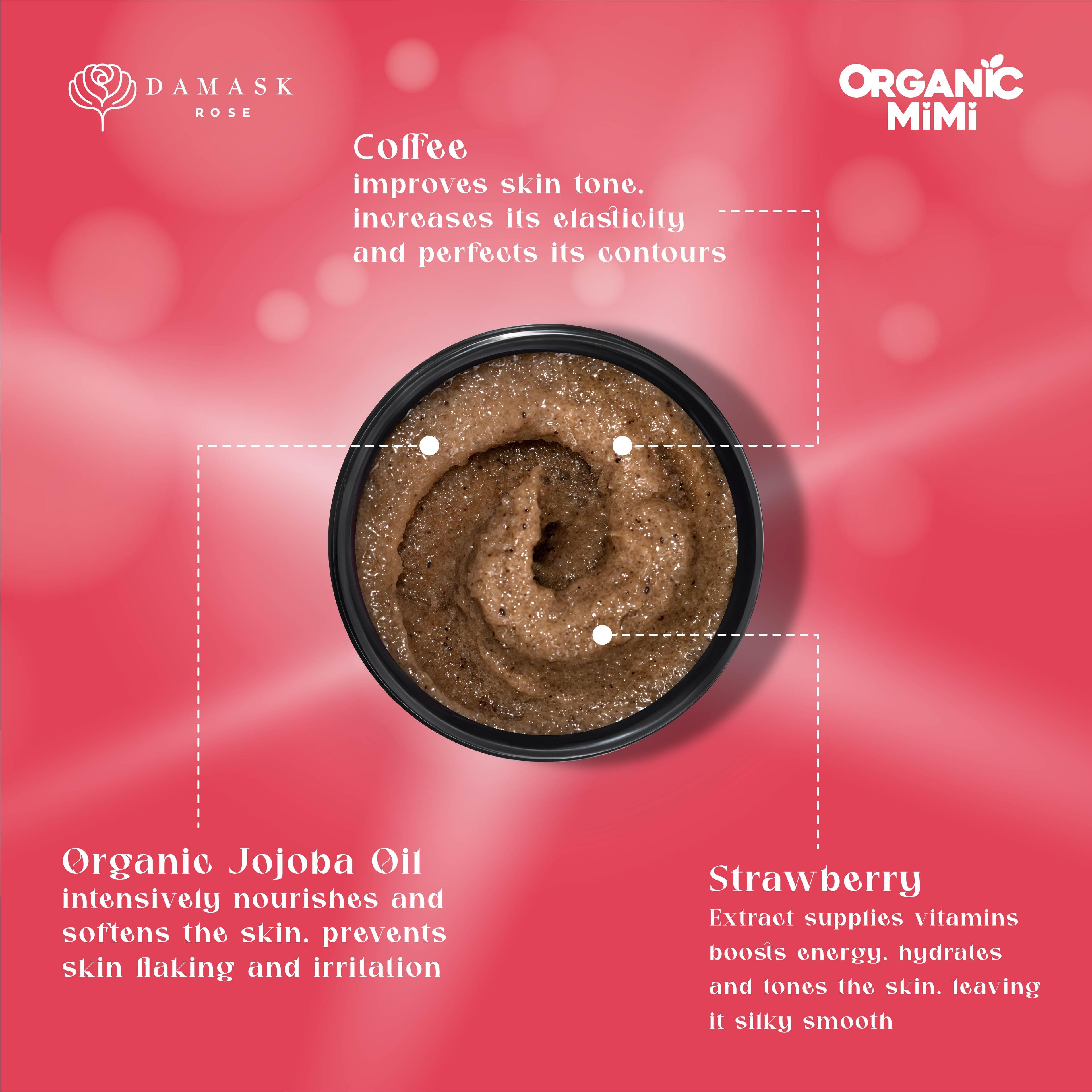 Organic Mimi Energy Body Scrub – Strawberry & Coffee, 250g
