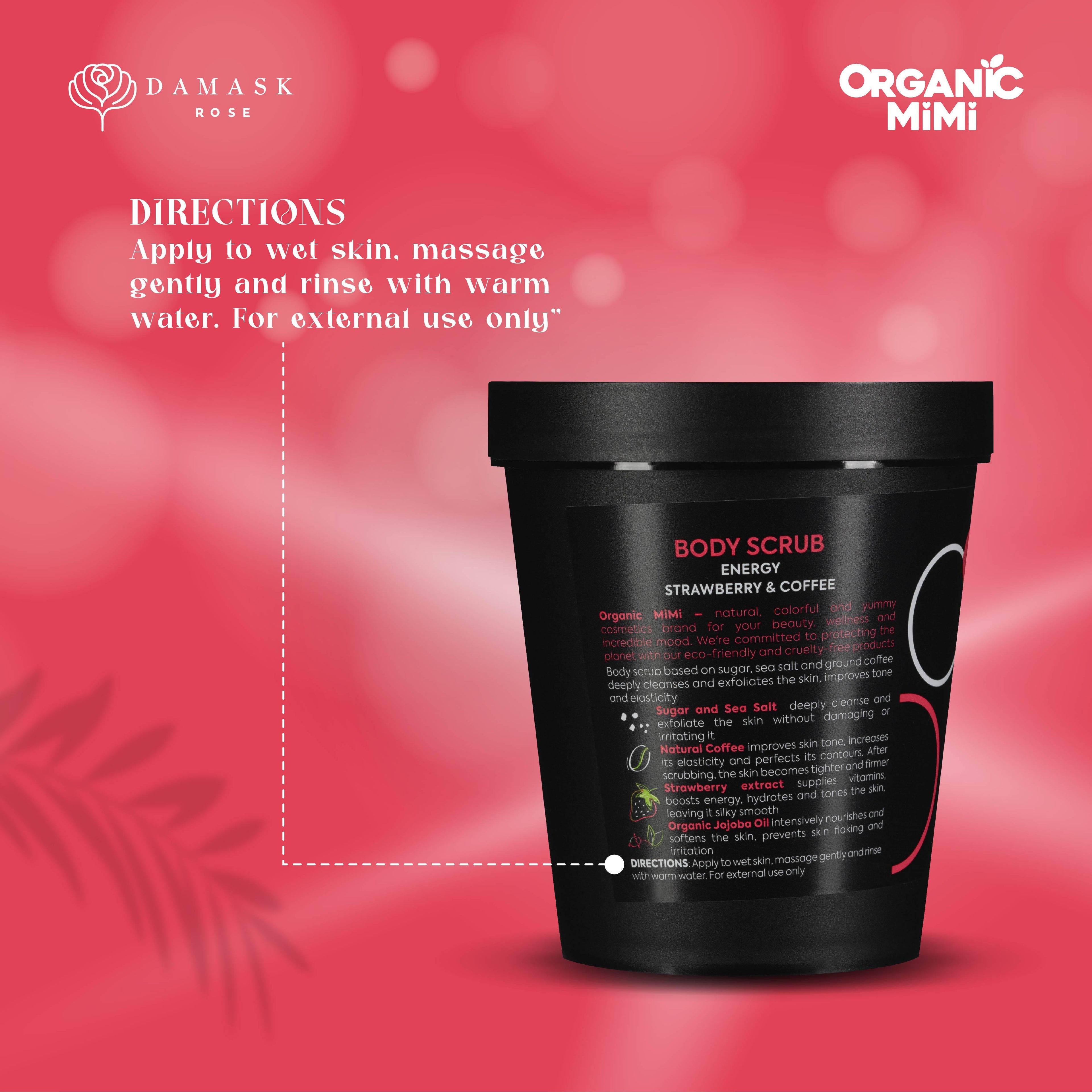 Organic Mimi Energy Body Scrub – Strawberry & Coffee, 250g