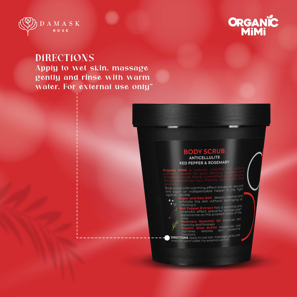 Organic Mimi Anticellulite Body Scrub – Red Pepper & Rosemary, 250g
