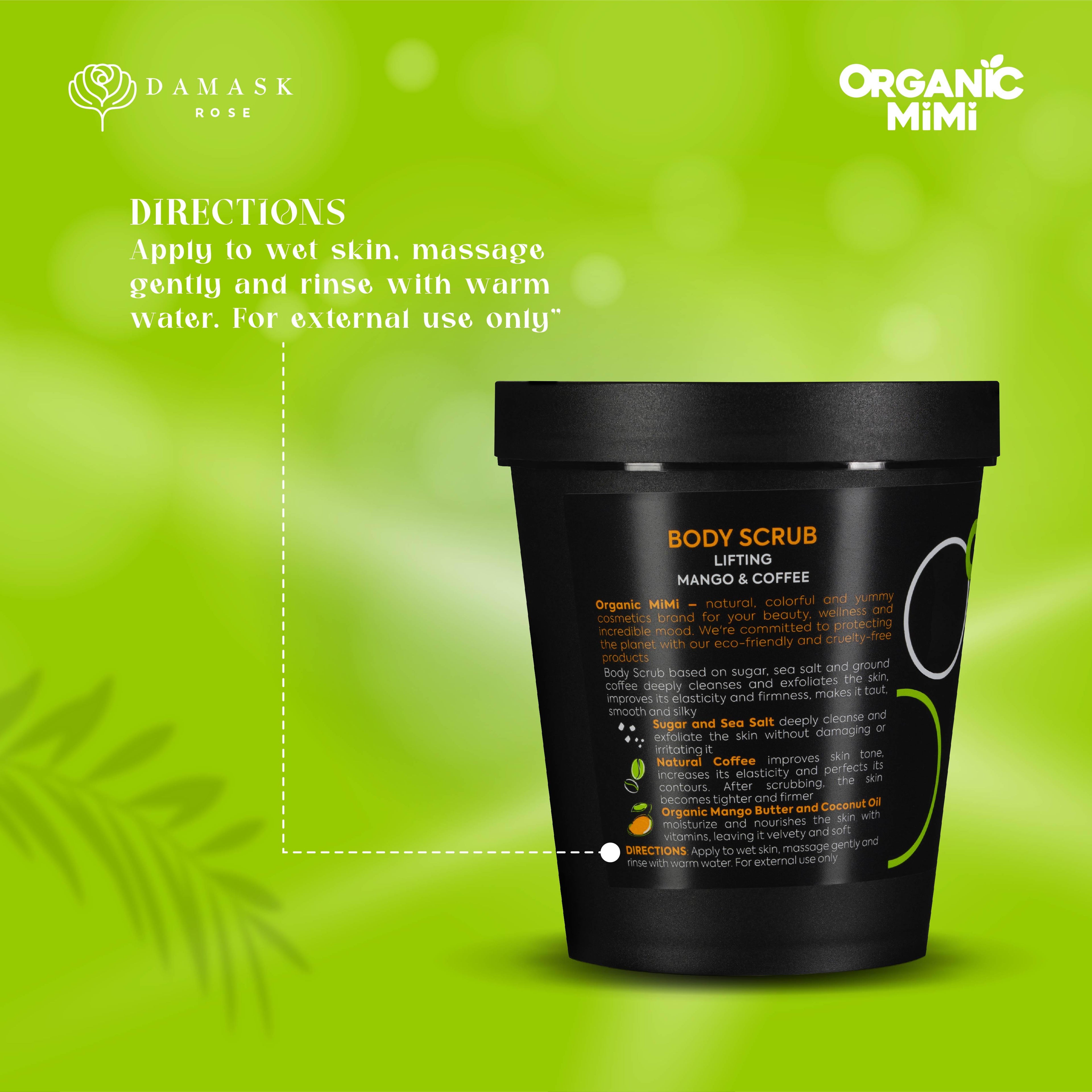 Organic Mimi Lifting Body Scrub – Mango & Coffee, 250g