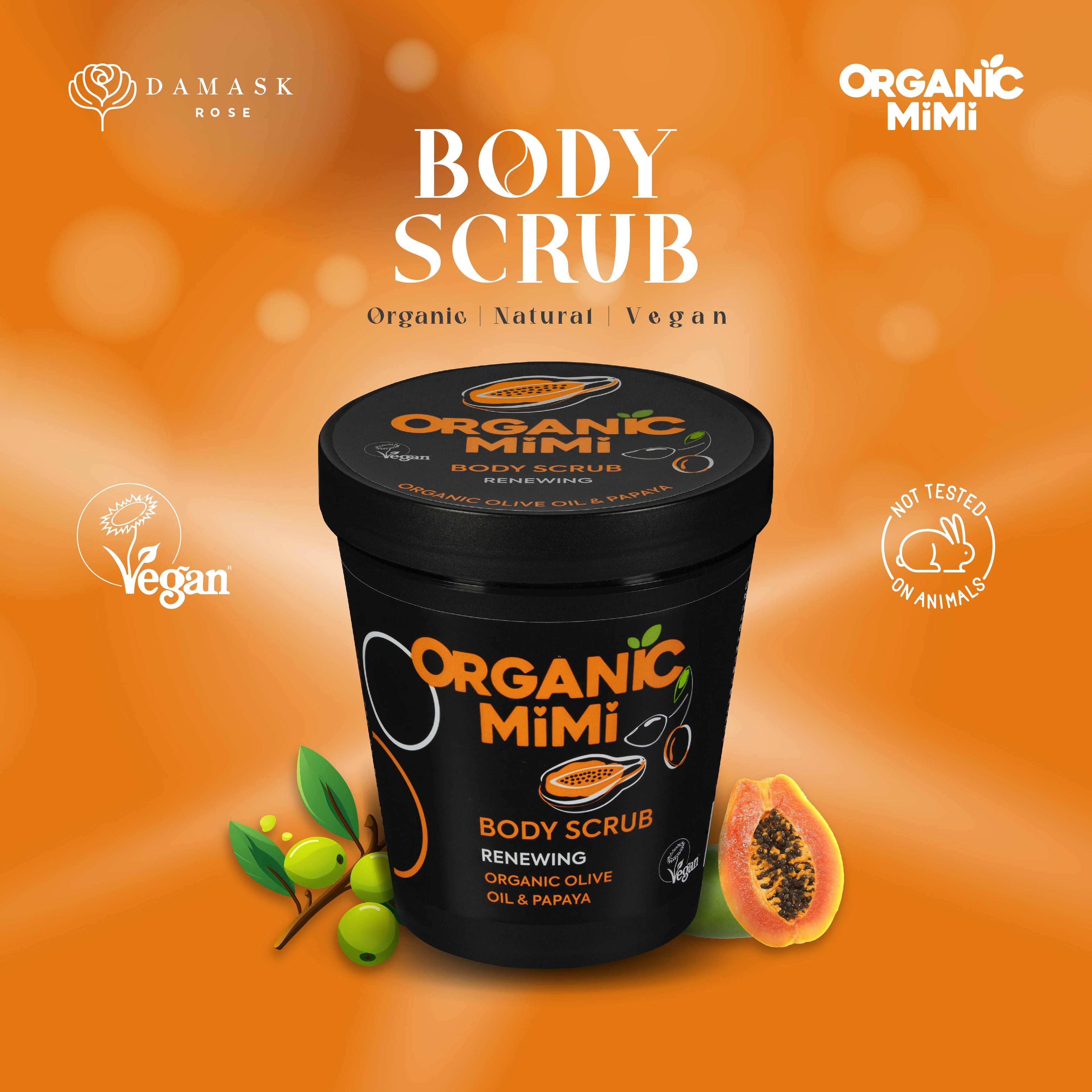 Organic Mimi Renewing Body Scrub – Olive & Papaya, 250g