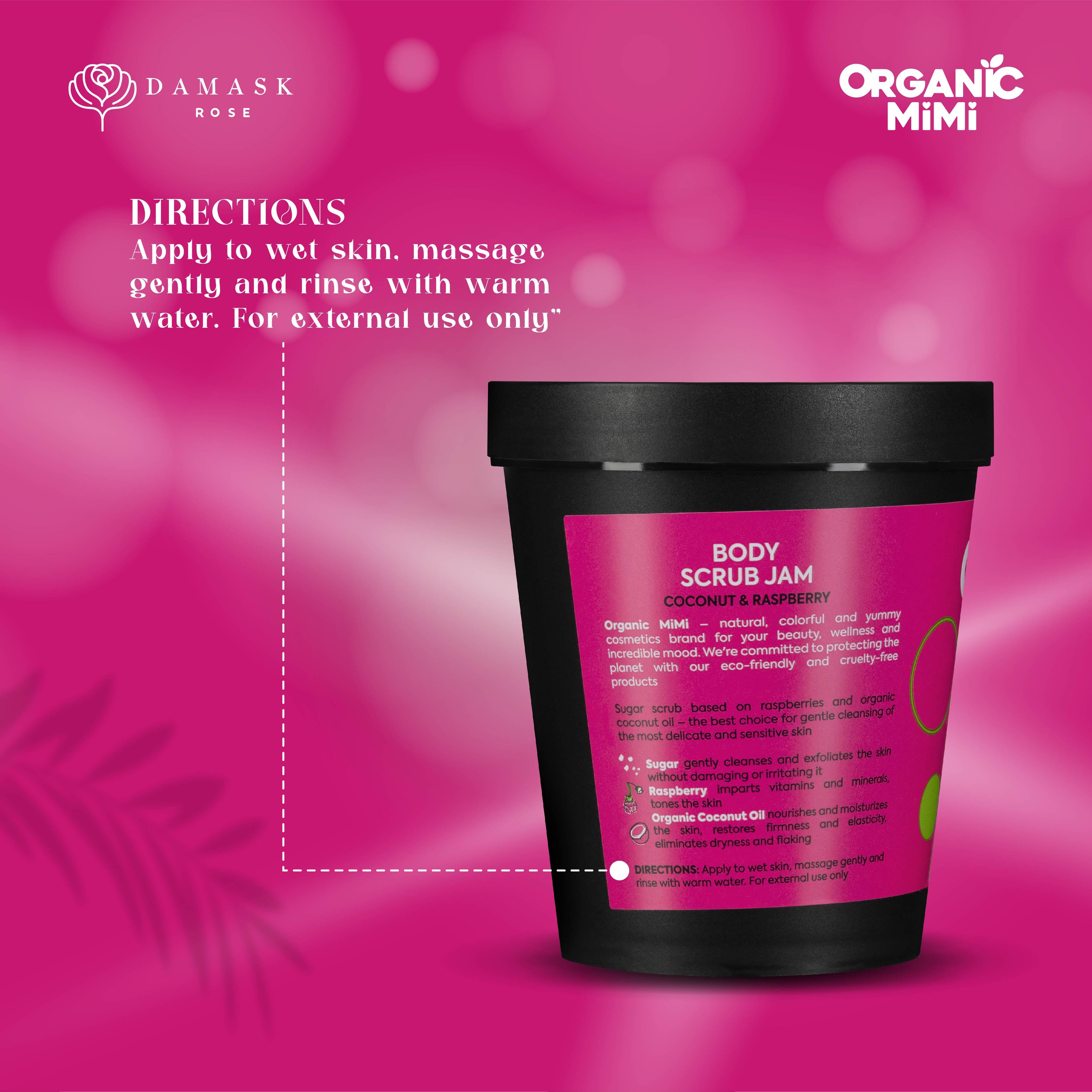 Organic Mimi Body Scrub Jam – Coconut & Raspberry, 250g