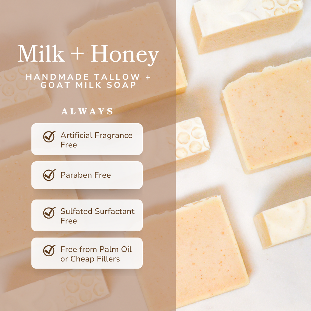 Milk & Honey Fragrance-Free Tallow & Goat Milk Soap Bar – Nourishing Sensitive Skin Bar