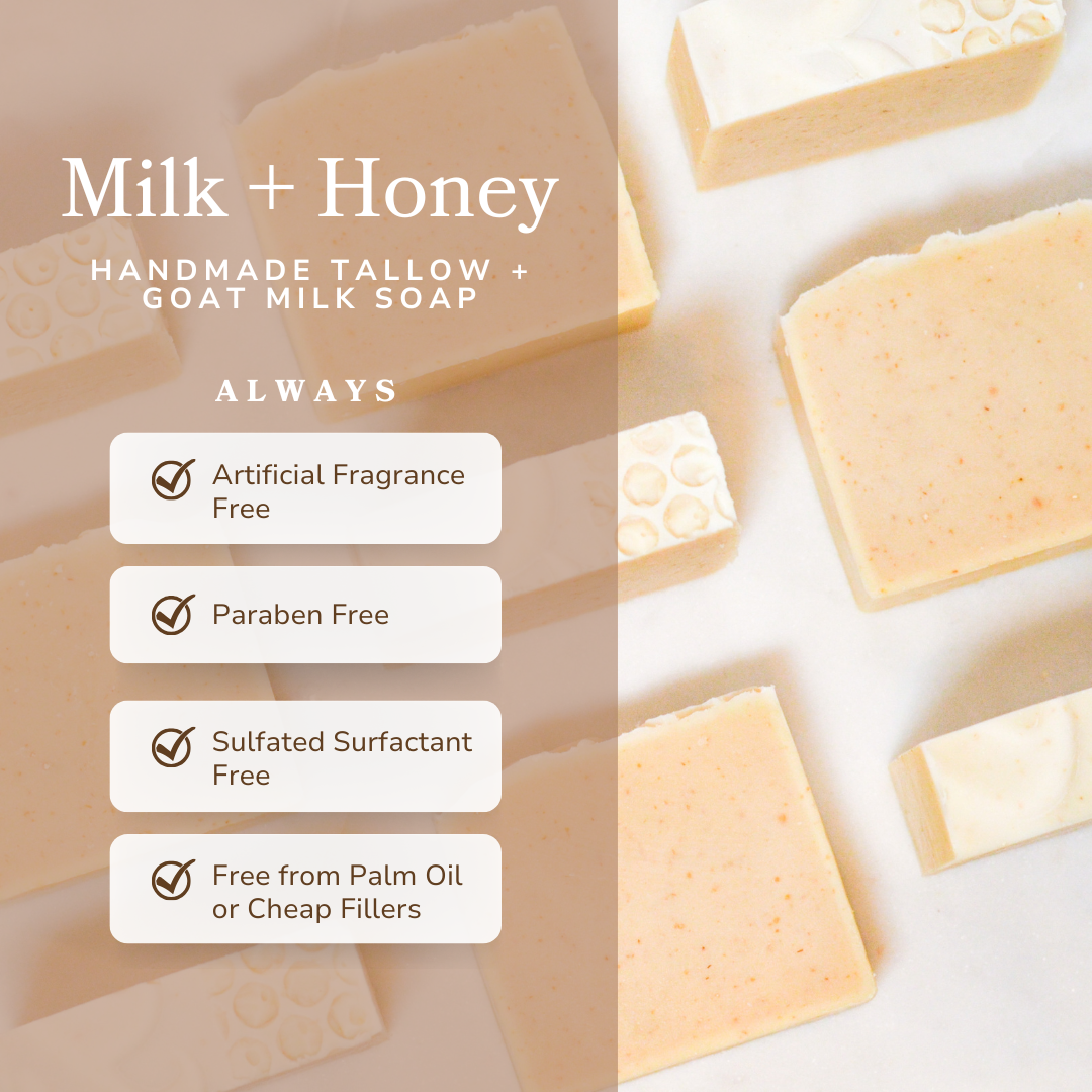 Milk & Honey Fragrance-Free Tallow & Goat Milk Soap Bar – Nourishing Sensitive Skin Bar