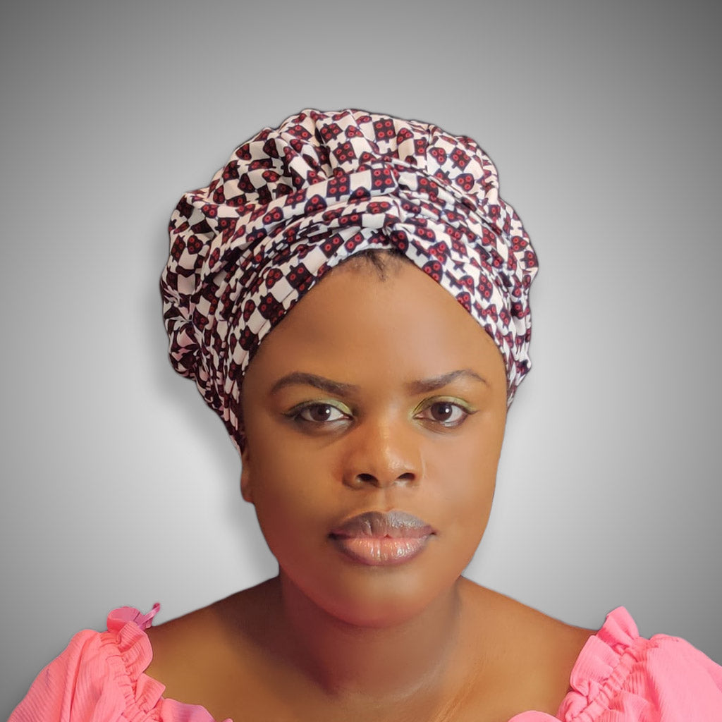Duma Mbili African Print Bonnet Wrap – Satin-Lined with Belt, 88" Long