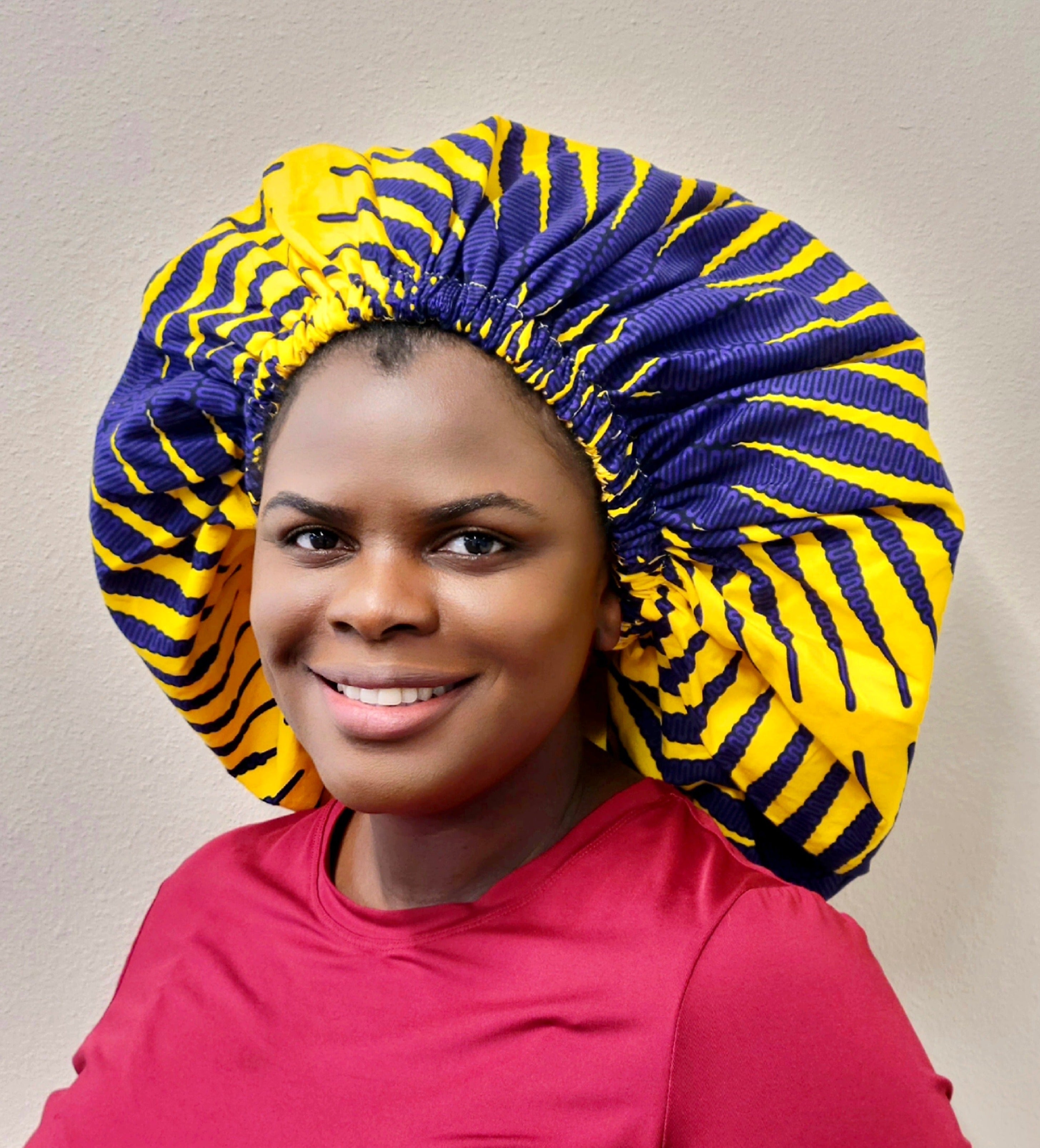 Duma Mbili XL Silk-Lined African Print Bonnet – Large Kente Design