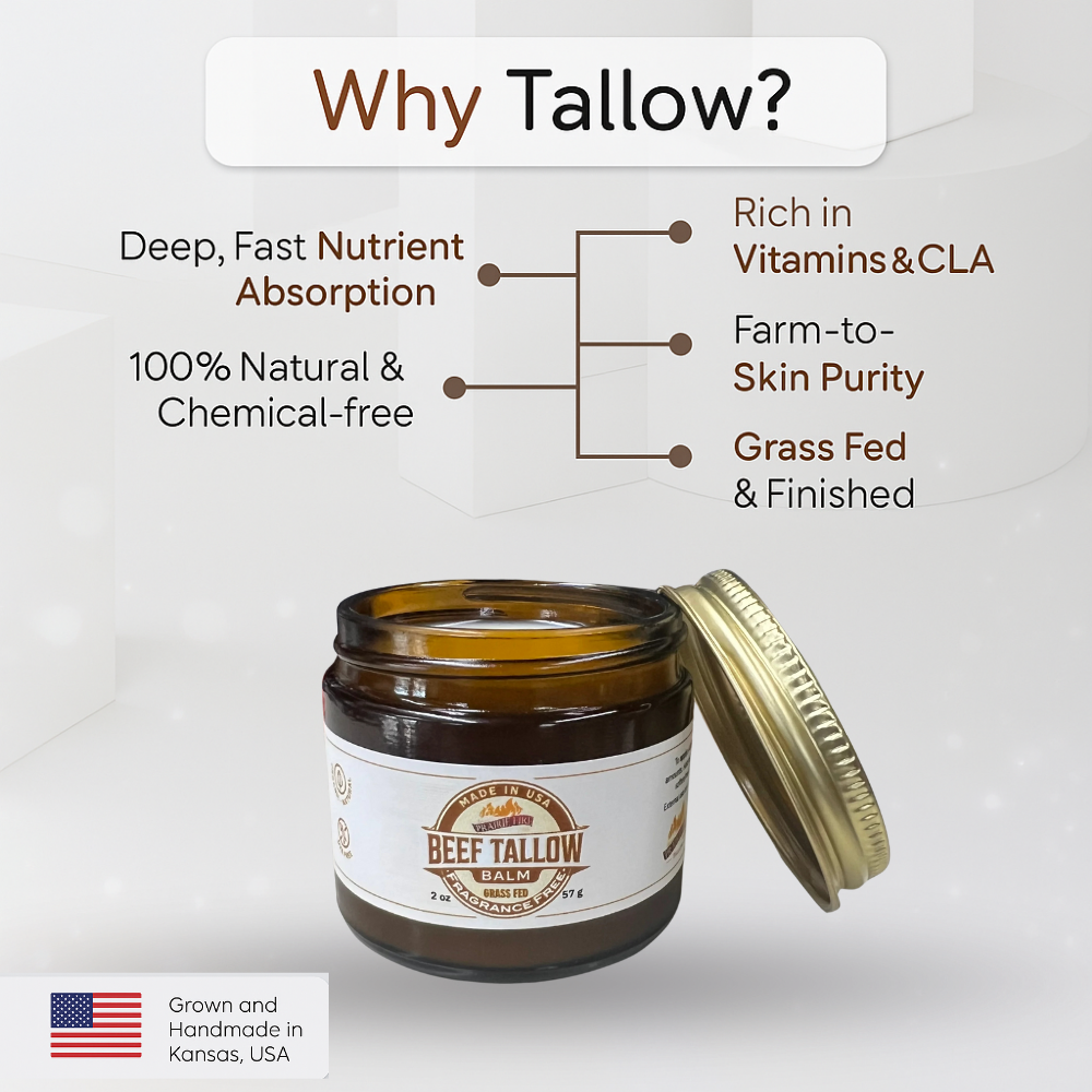 Grass-Fed Beef Tallow Balm 2oz - Organic Kansas Farm-Made Moisturizer