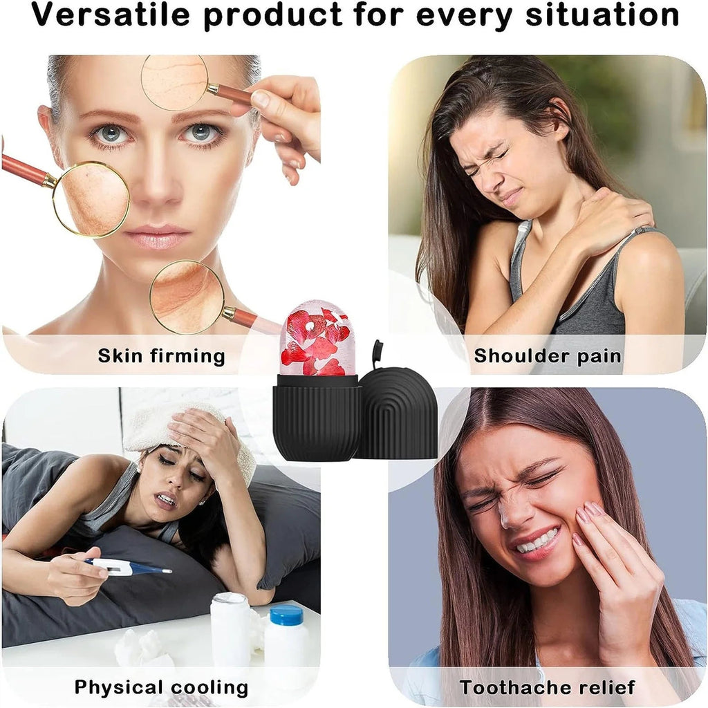 Silicone Ice Face Roller – Refillable Cryotherapy Skin Tool for Puffiness & Pore Tightening
