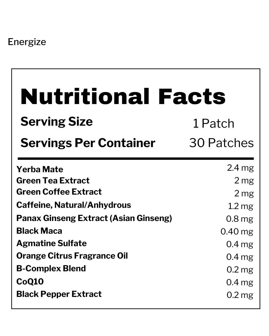 Energize Patch – Clean Energy & Focus with Yerba Mate, B-Vitamins & Ginseng