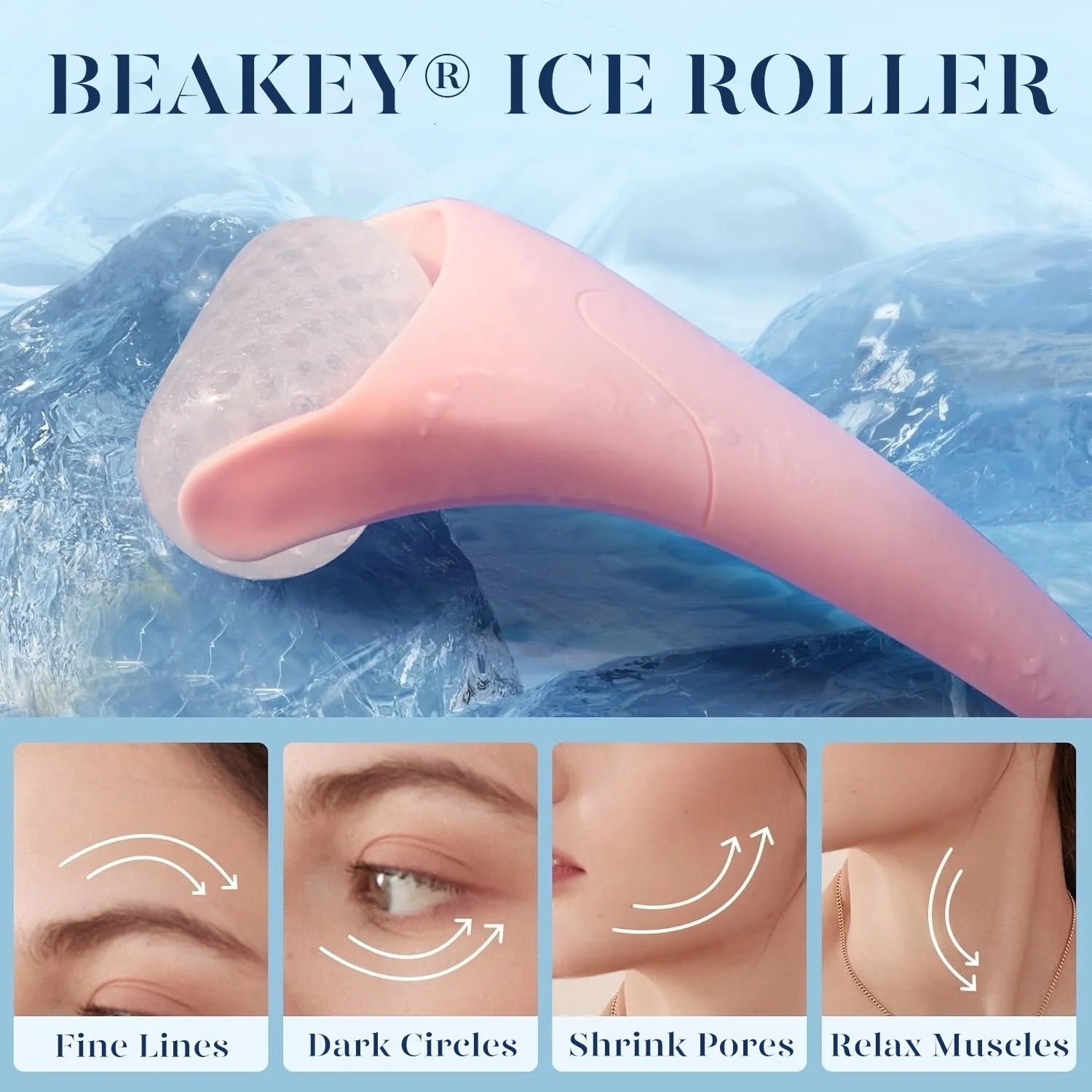 Ice Roller & Gua Sha Set – Cryotherapy Facial Massage for De-Puffing & Pore Minimizing, Pink