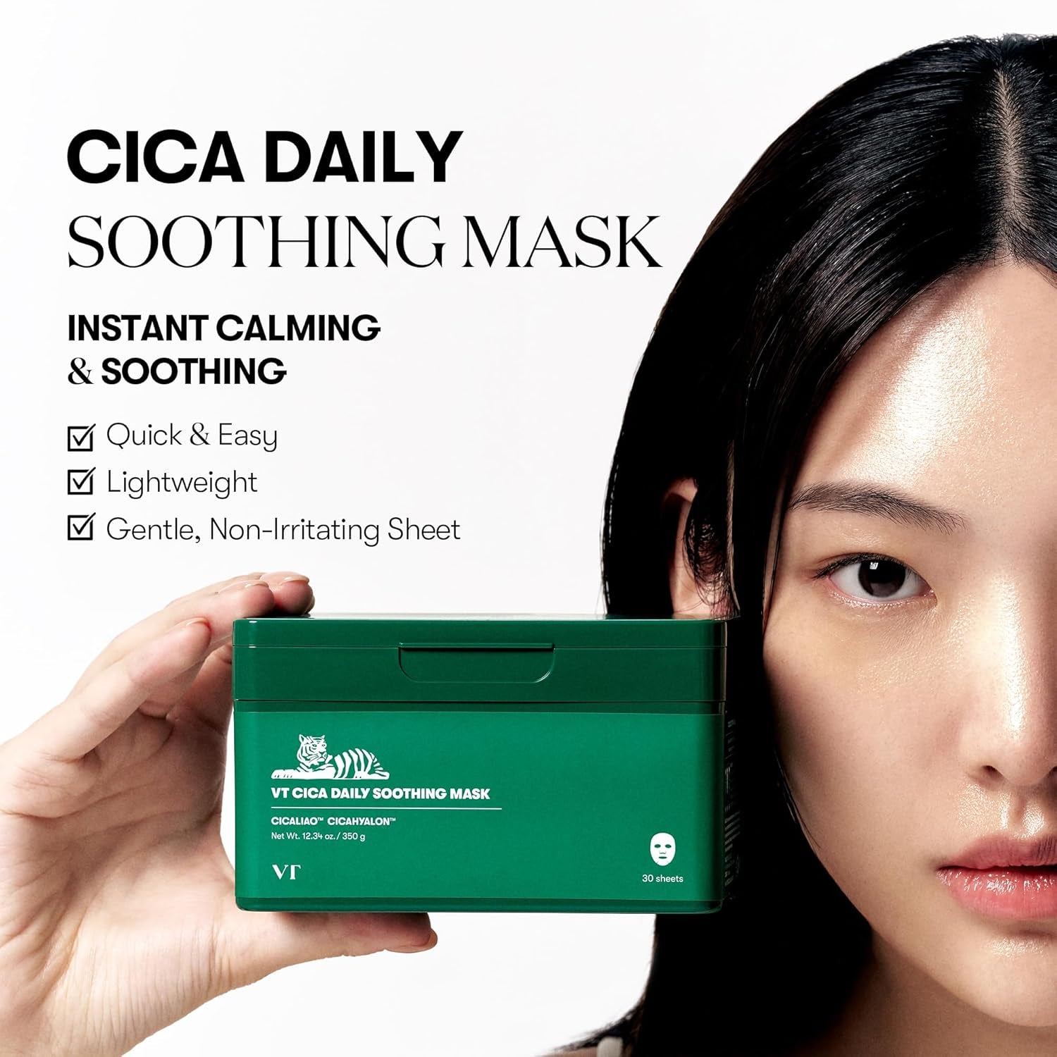 CICA Daily Soothing Sheet Mask – Centella & Hyaluronic Acid Korean Face Mask 30 Sheets