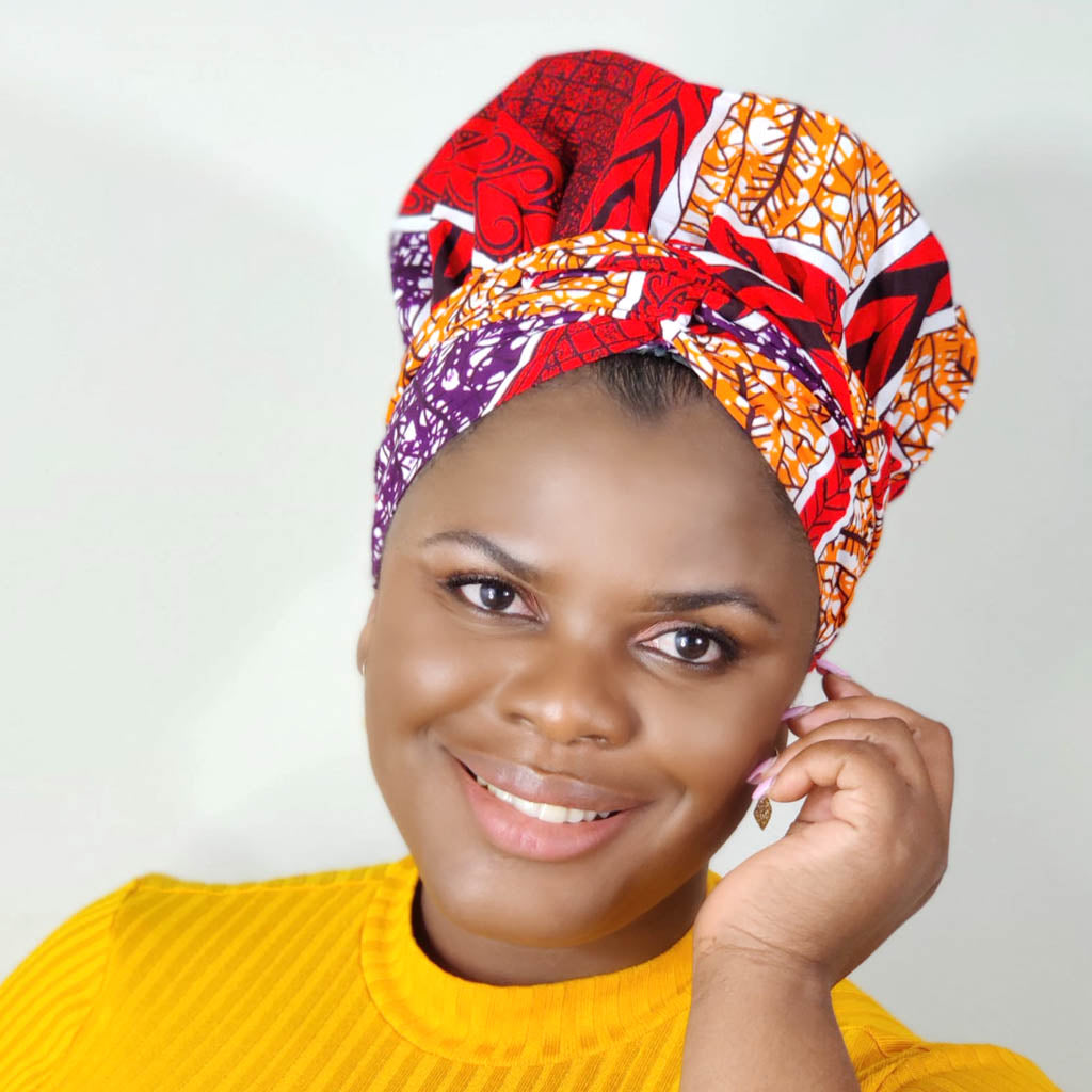Duma Mbili African Print Bonnet Wrap – Satin-Lined with Belt, 88" Long