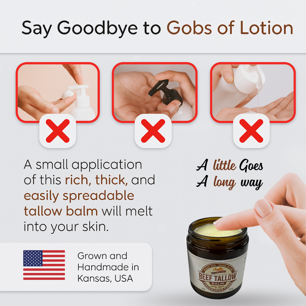 Grass-Fed Beef Tallow Balm 2oz - Organic Kansas Farm-Made Moisturizer