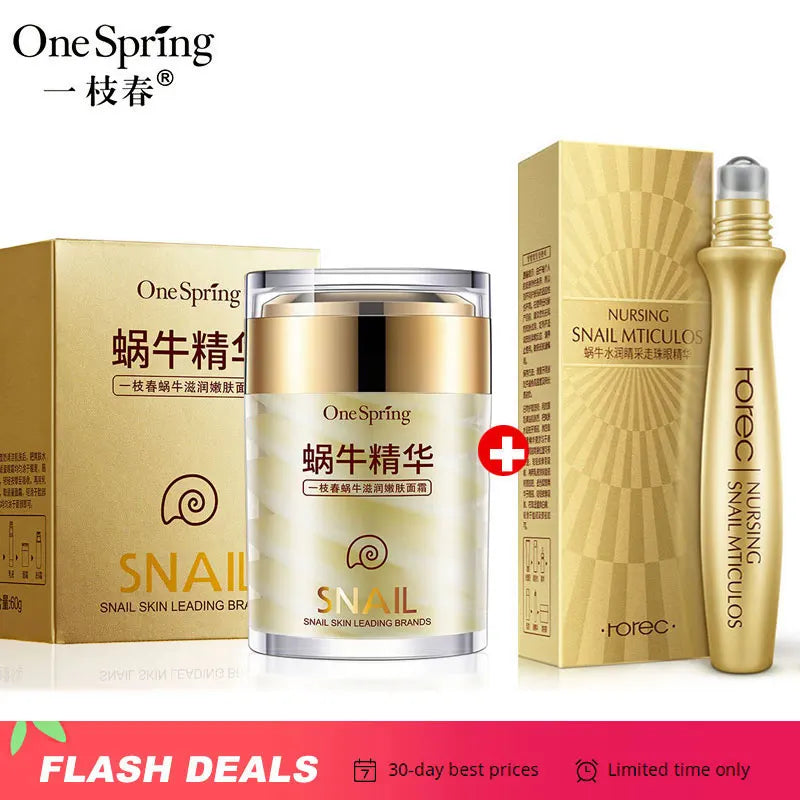 Snail Face Cream & Retinol Eye Roller Serum – Korean Anti-Aging Duo 2-Piece Set