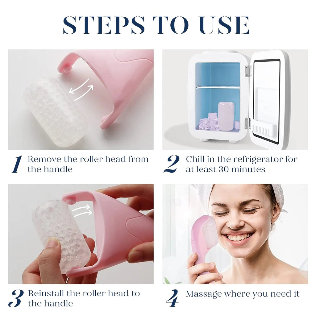 Ice Roller & Gua Sha Set – Cryotherapy Facial Massage for De-Puffing & Pore Minimizing, Pink