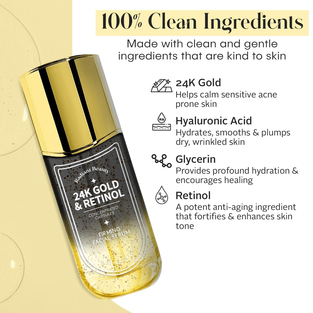 24K Gold & Retinol Firming Serum – Korean Anti-Aging Serum 1.69 oz
