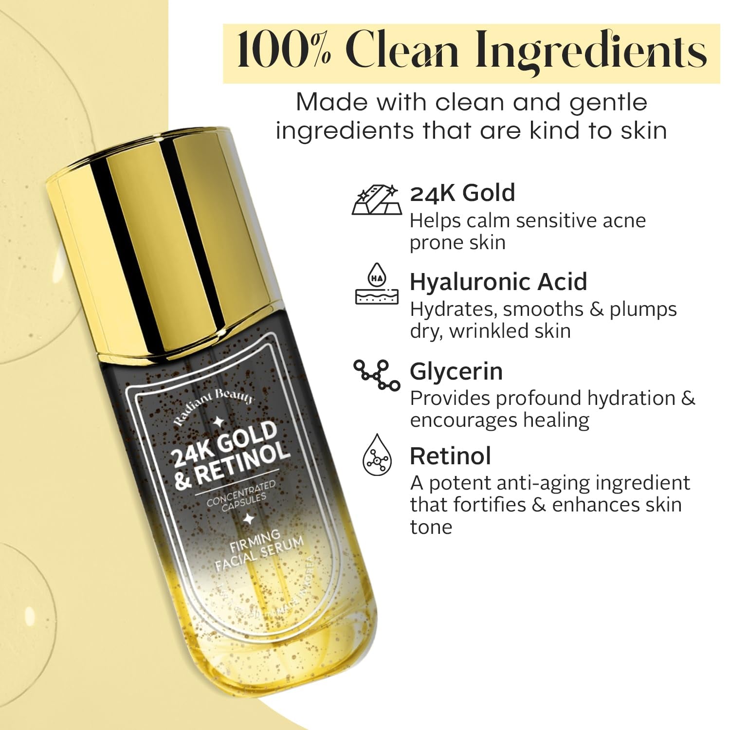 24K Gold & Retinol Firming Serum – Korean Anti-Aging Serum 1.69 oz