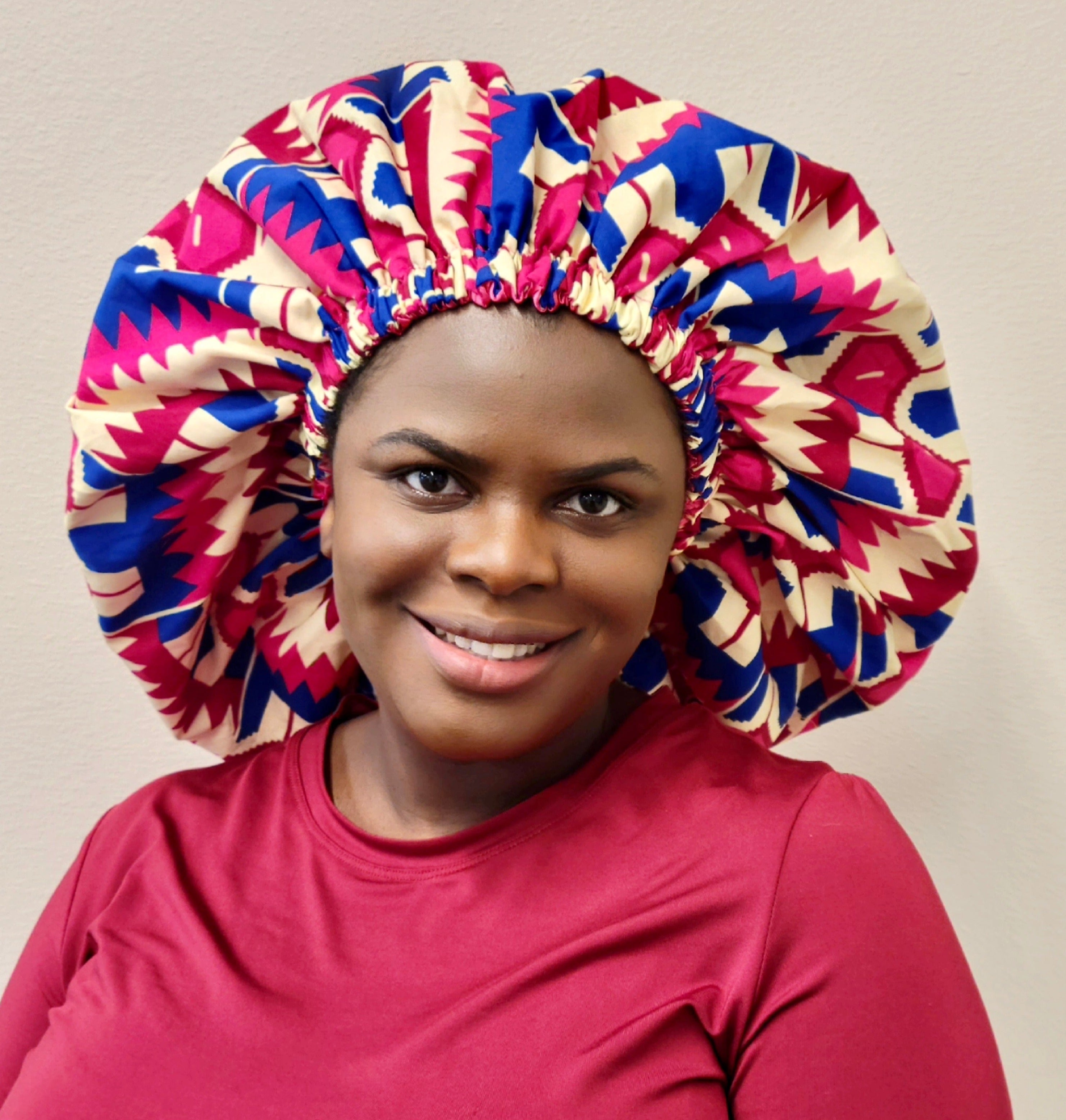 Duma Mbili XL Silk-Lined African Print Bonnet – Large Kente Design