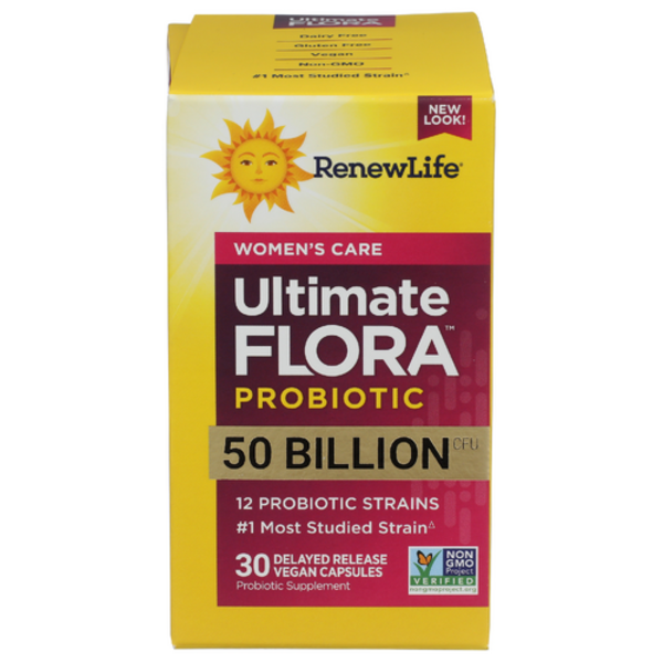 Renew Life Women’s Care Ultimate Flora Probiotic - 50 Billion CFU, 12 Strains, 30 Vegetarian Capsules - Daily Digestive, Immune, and Vaginal Health Support