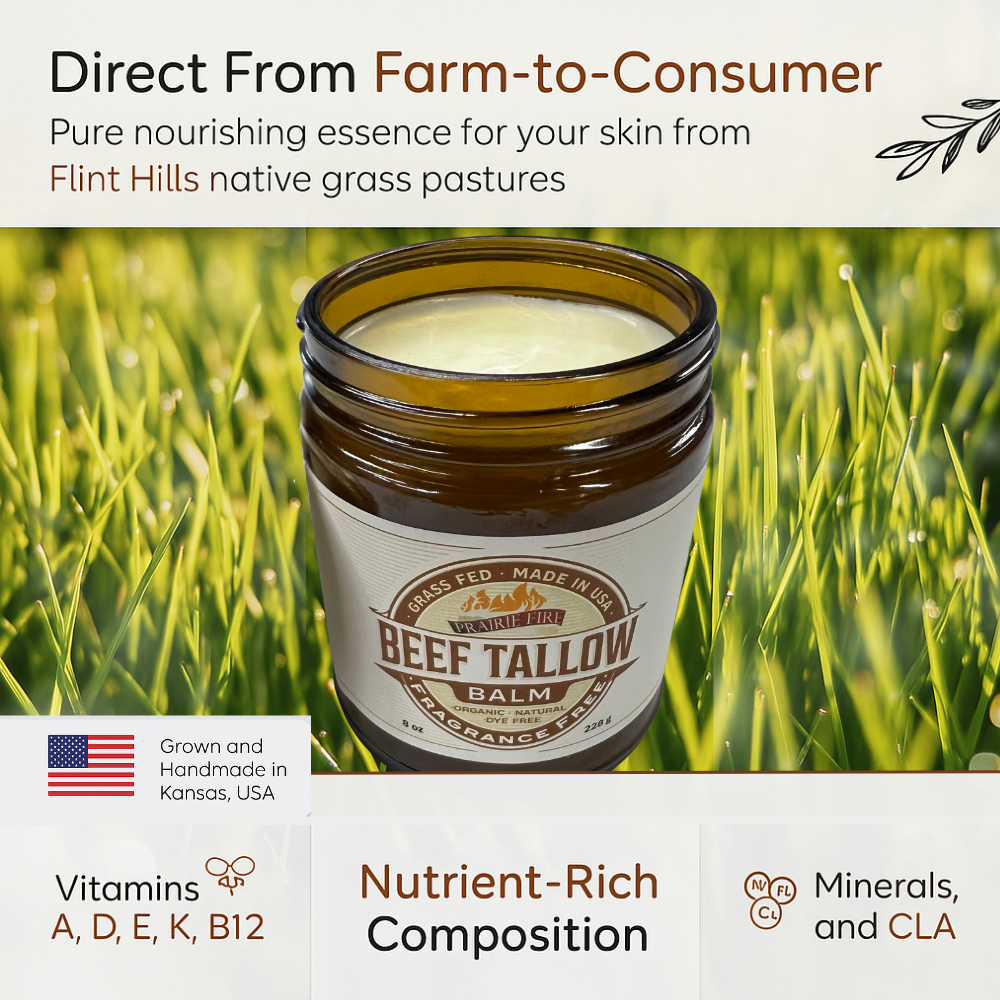 Grass Fed Beef Tallow Balm 4oz - USA Made Organic