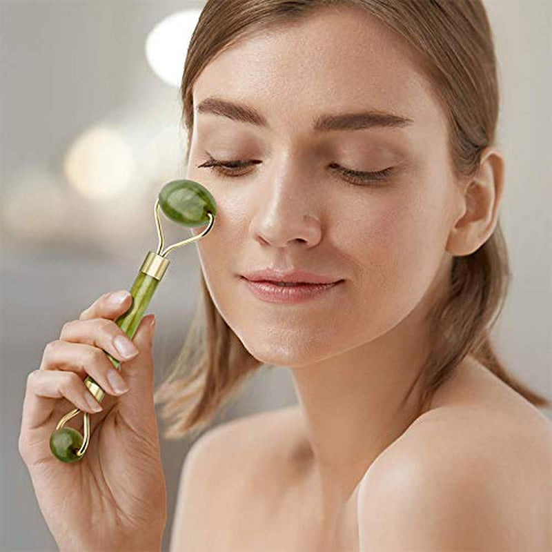 Gua Sha & Jade Roller Set – 100% Natural Jade Stone Anti-Aging Facial Massage Tools