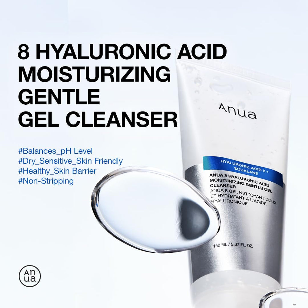 Moisturizing Gentle Gel Cleanser – Hyaluronic Acid, Squalane & Ceramide Korean Face Wash 5.07 oz