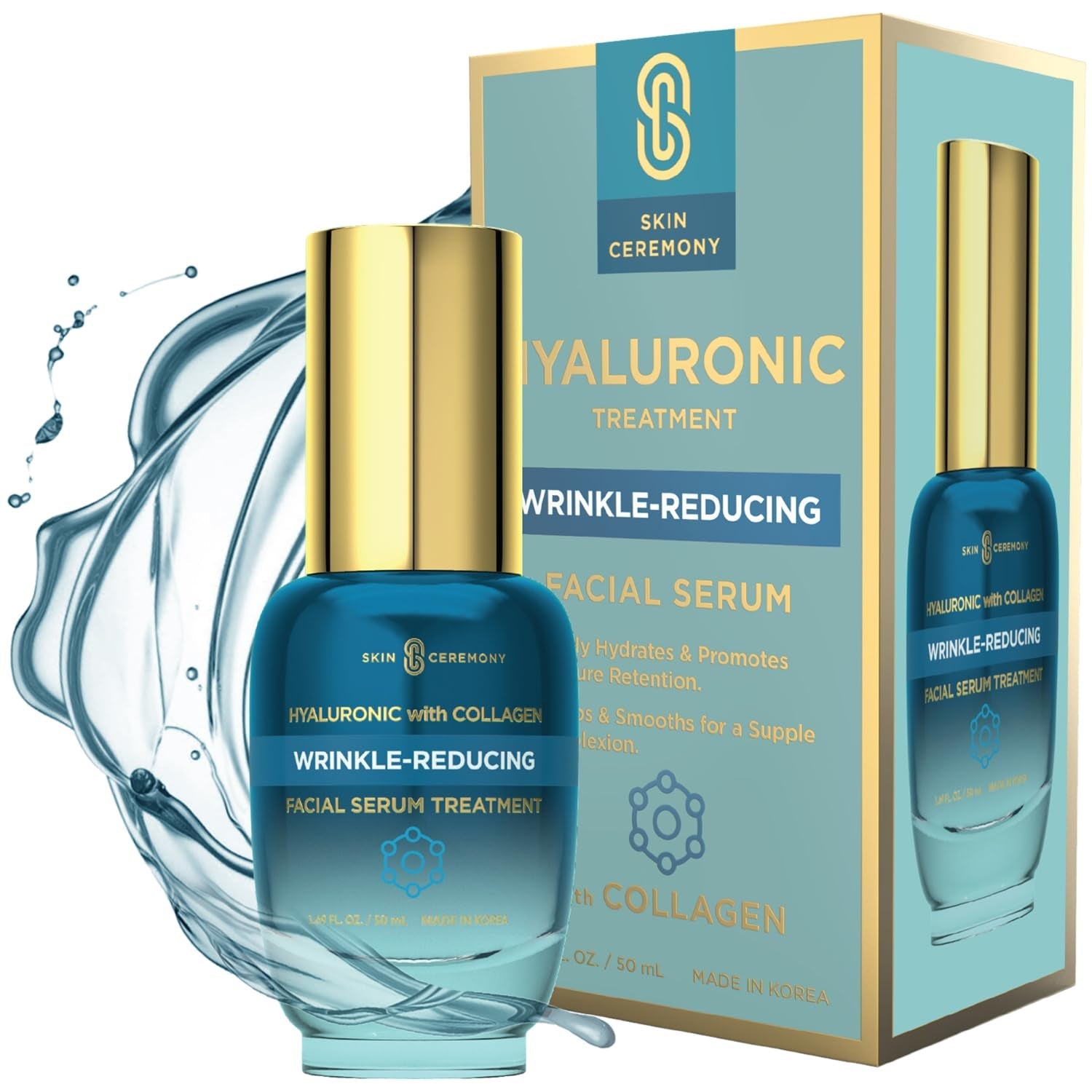 Hyaluronic Acid & Collagen Wrinkle Reducing Serum – Korean Deep Hydration 1.69 oz