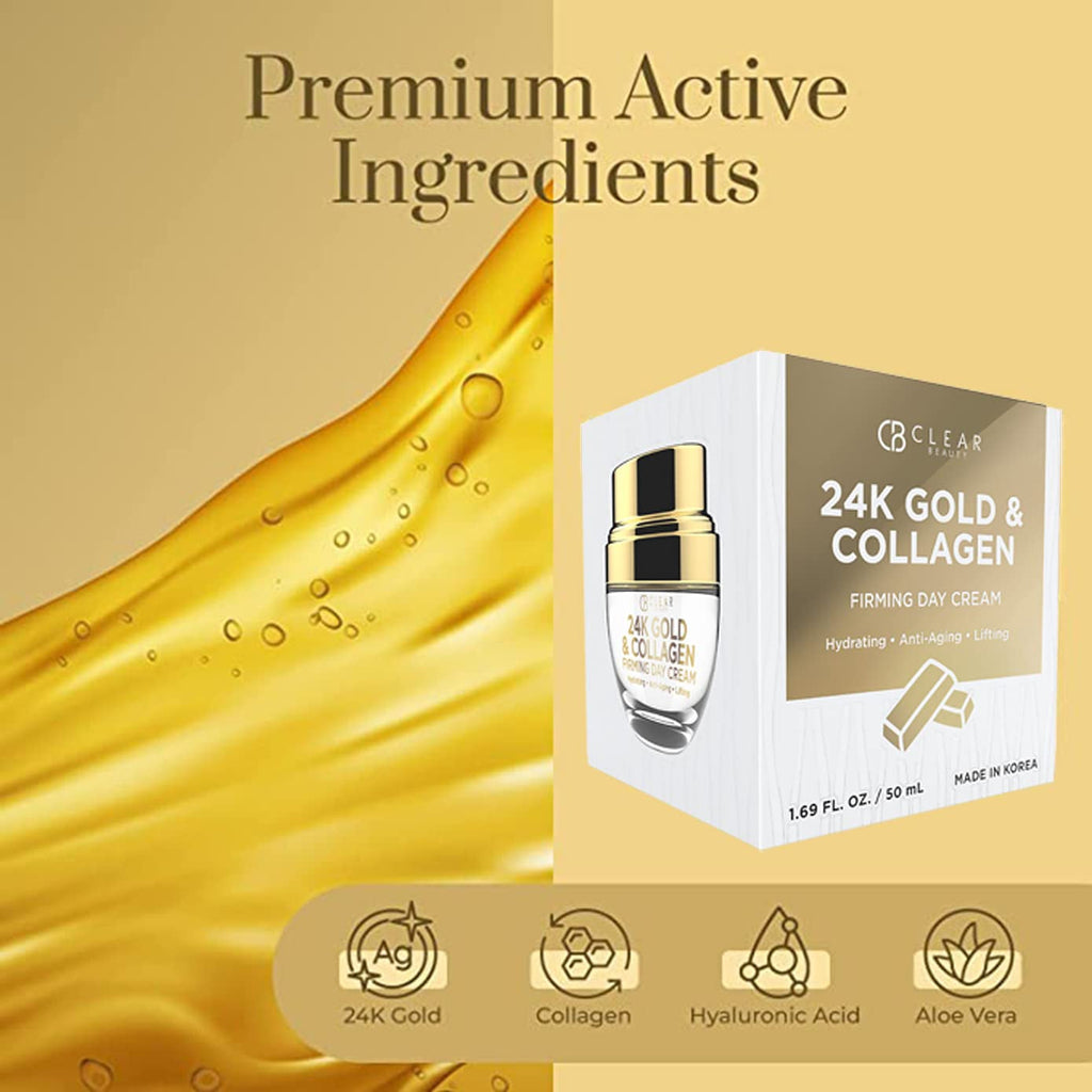 24K Gold & Collagen Daily Face Moisturizer – Korean Anti-Aging Day Cream 1.69 oz
