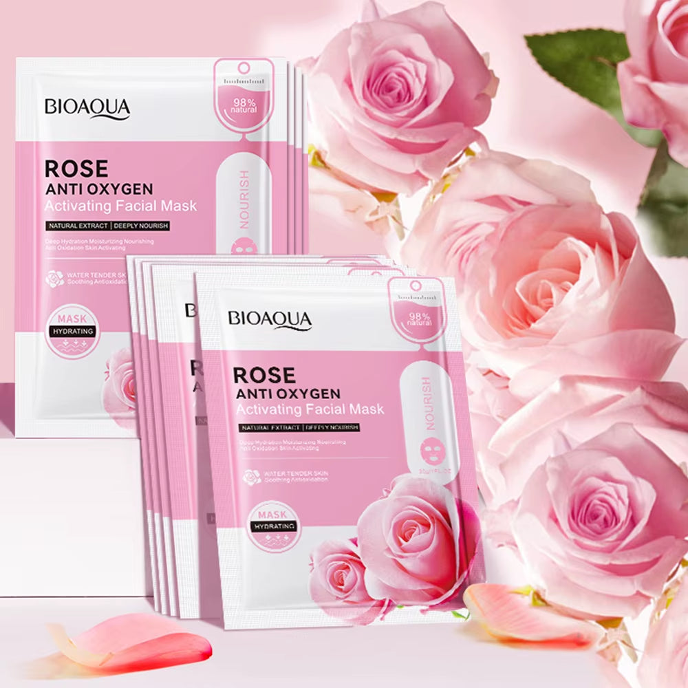 Rose Flower Extract Korean Sheet Mask – Whitening & Moisturizing Face Mask 12 Pack