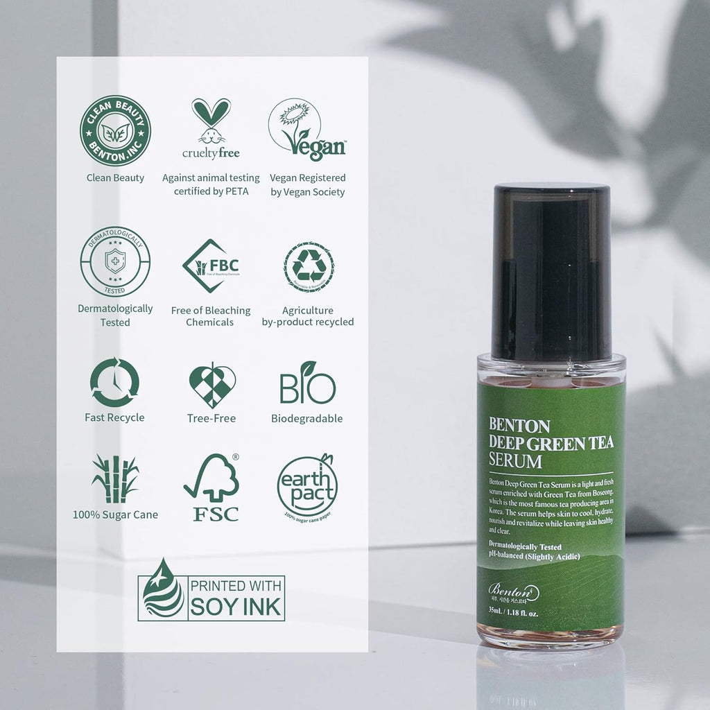 Benton Deep Green Tea Serum – Hydrating & Soothing Serum for Oily & Sensitive Skin 1.01 oz