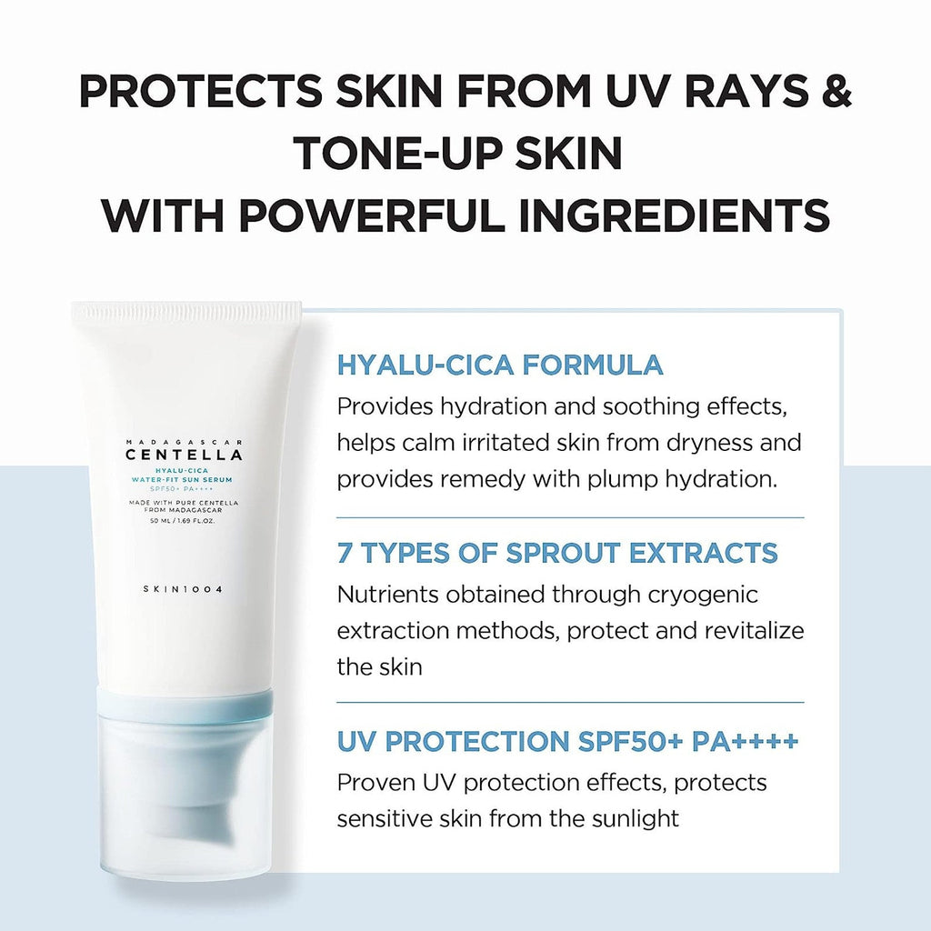 SKIN1004 Madagascar Centella Hyalu-Cica Water-Fit Sun Serum SPF50+ PA++++ – Hydrating & Calming Korean Sunscreen