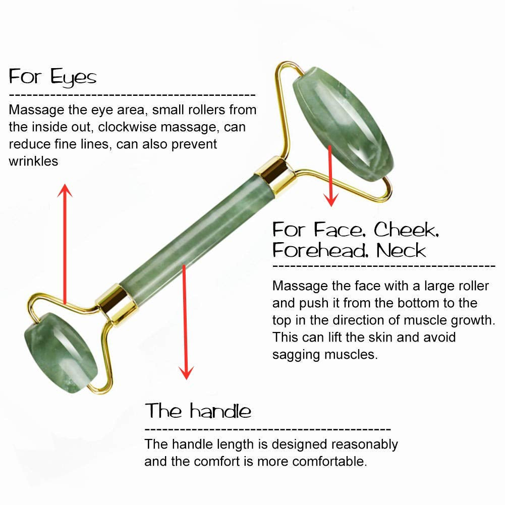 Gua Sha & Jade Roller Set – 100% Natural Jade Stone Anti-Aging Facial Massage Tools