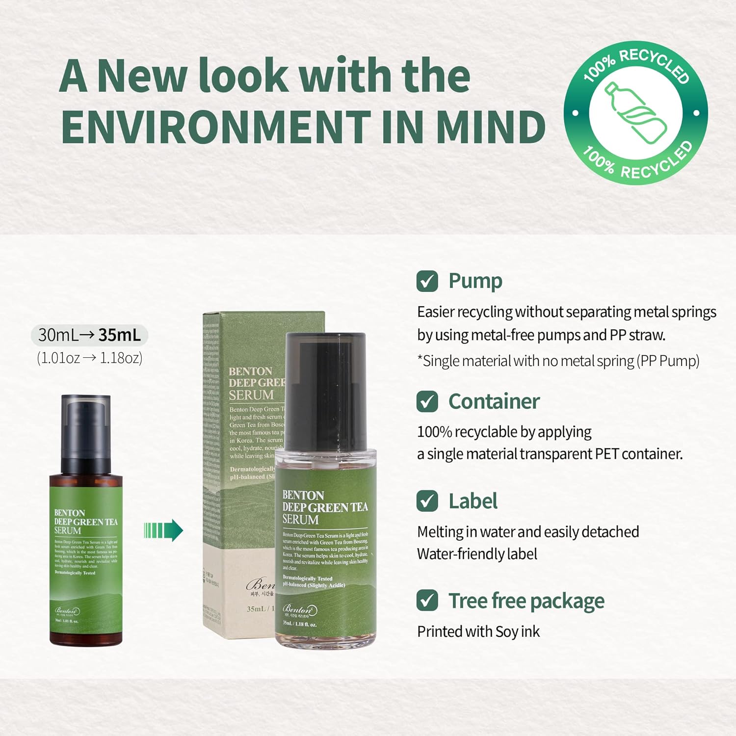 Benton Deep Green Tea Serum – Hydrating & Soothing Serum for Oily & Sensitive Skin 1.01 oz