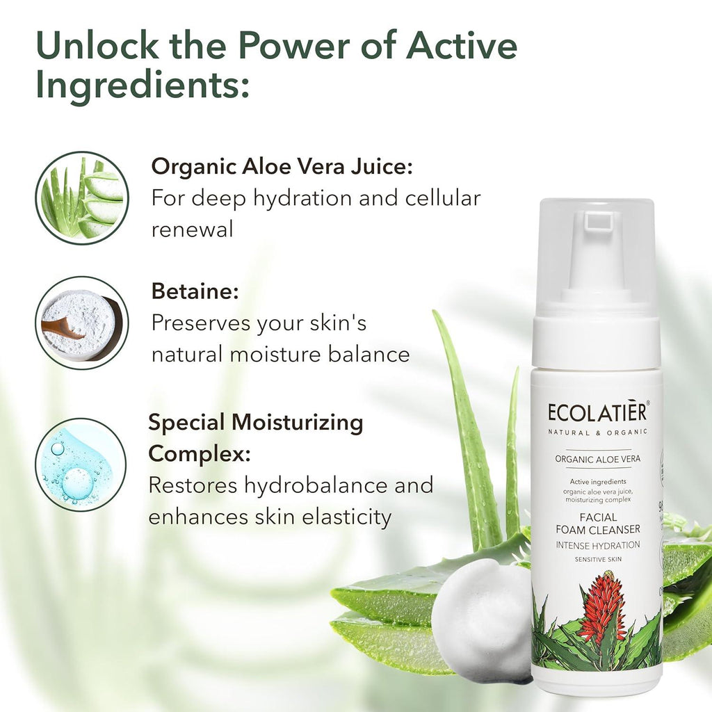Intense Hydration Facial Foam Cleanser with Organic Aloe Vera