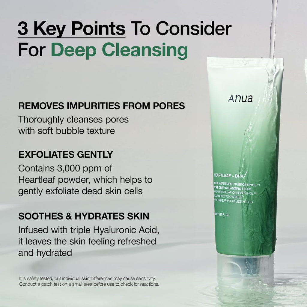 Heartleaf Quercetinol Pore Deep Cleansing Foam – BHA & Hyaluronic Acid Face Wash 5.07 oz