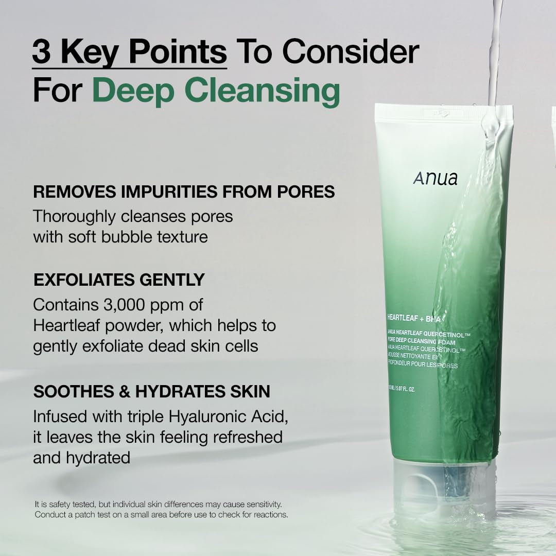 Heartleaf Quercetinol Pore Deep Cleansing Foam – BHA & Hyaluronic Acid Face Wash 5.07 oz