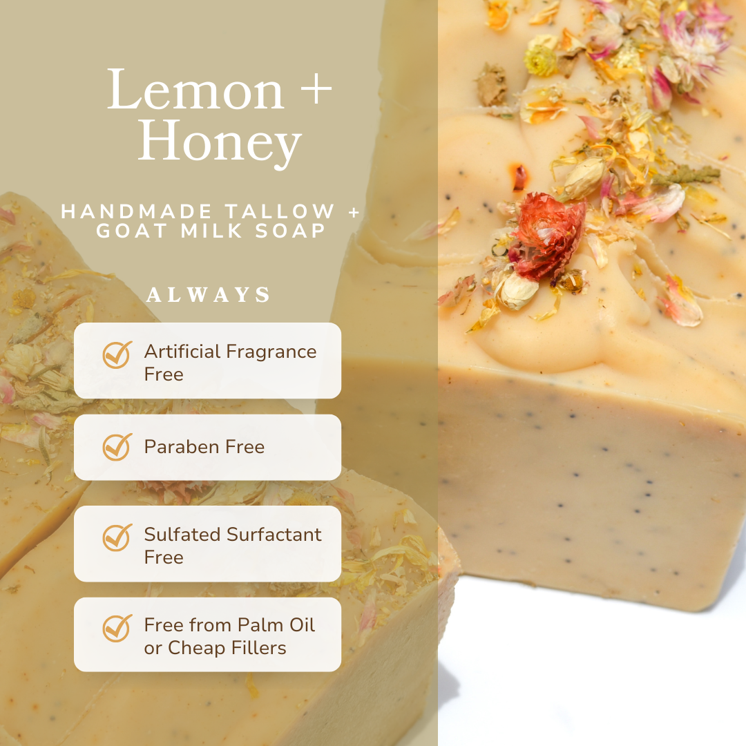 Lemon, Honey & Poppy Seed Tallow & Goat Milk Soap Bar – Brightening Handmade Bar