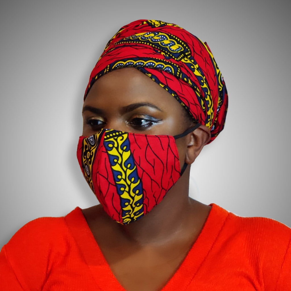 Duma Mbili African Print Headwrap with Face Mask – Double Layer Ankara, 180cm x 50cm