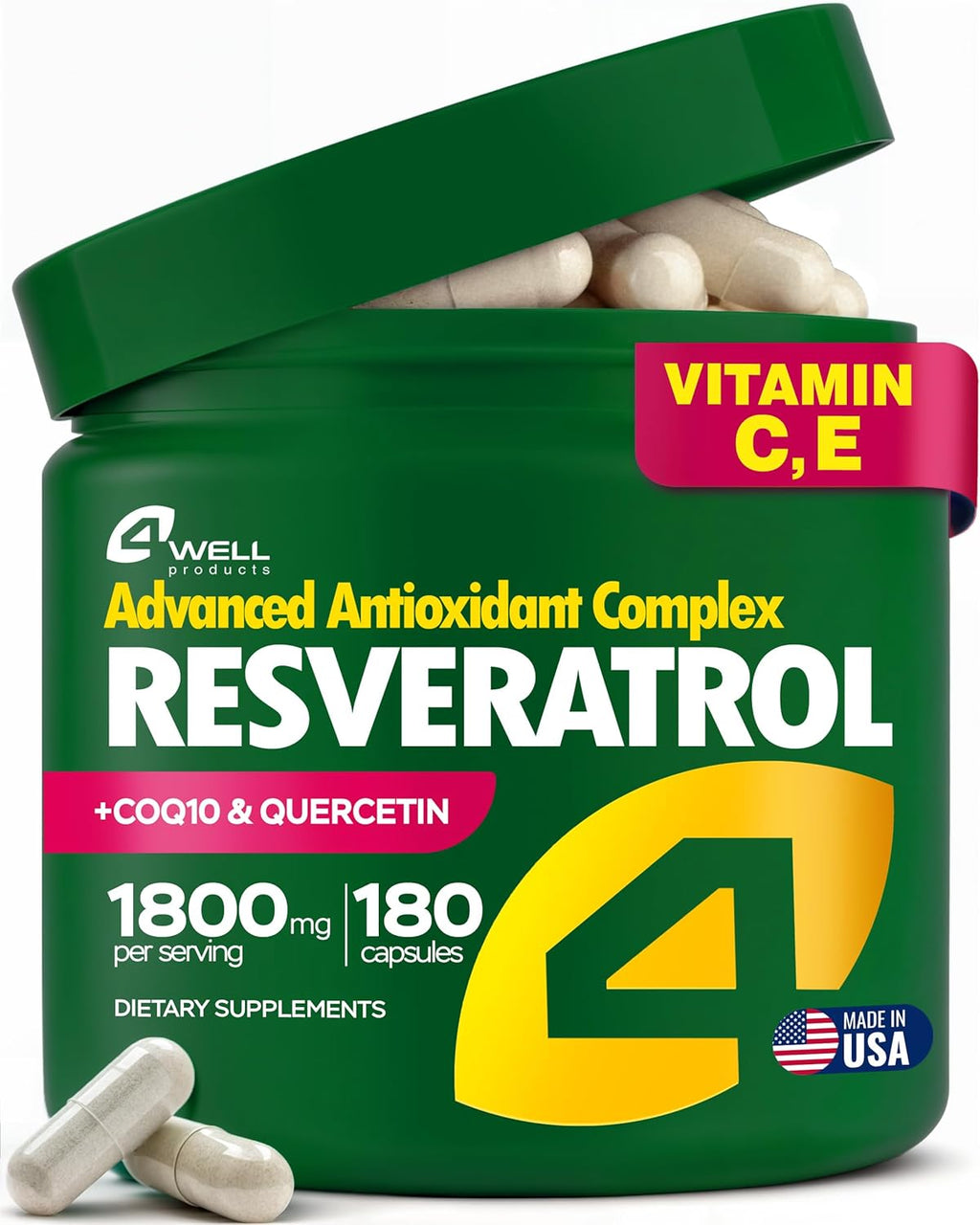 Resveratrol Supplement 1800mg Complex - 180 Capsules
