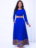 Dashiki Formal Long Sleeve Maxi Dress – African Blue Print, 72% Rayon