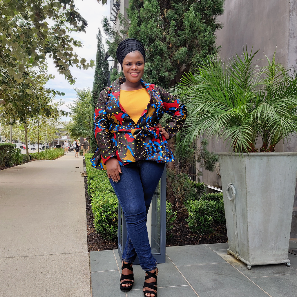 African Print Long Sleeve Peplum Blouse with Sash – Wax Print