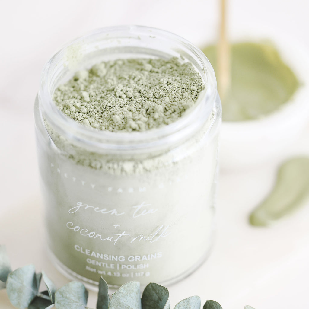 Green Tea & Coconut Milk Facial Cleansing Grains – Gentle Exfoliating Face Wash