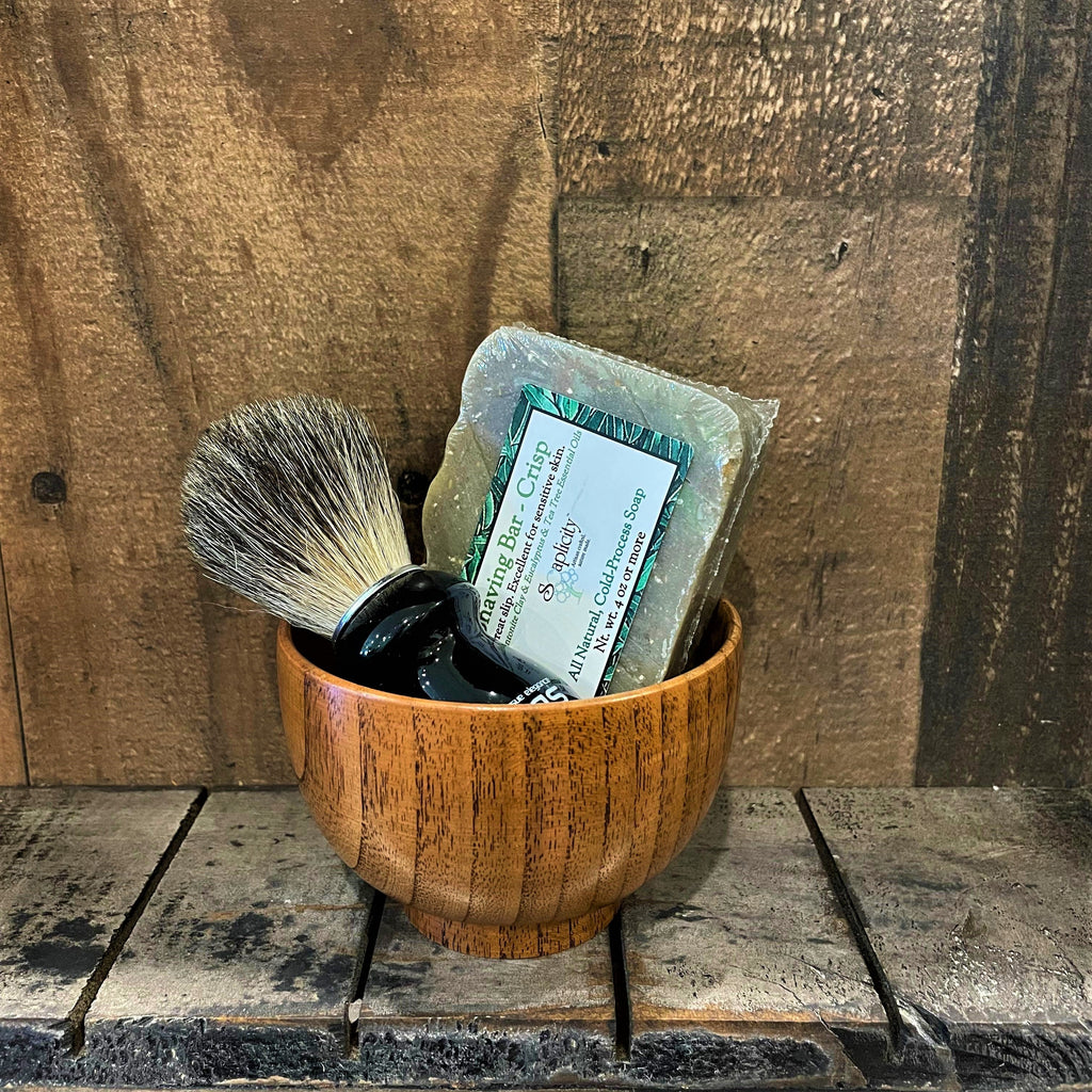 Men's Shaving Set – Black & Datewood | Natural Shaving Brush, Bowl & Soap