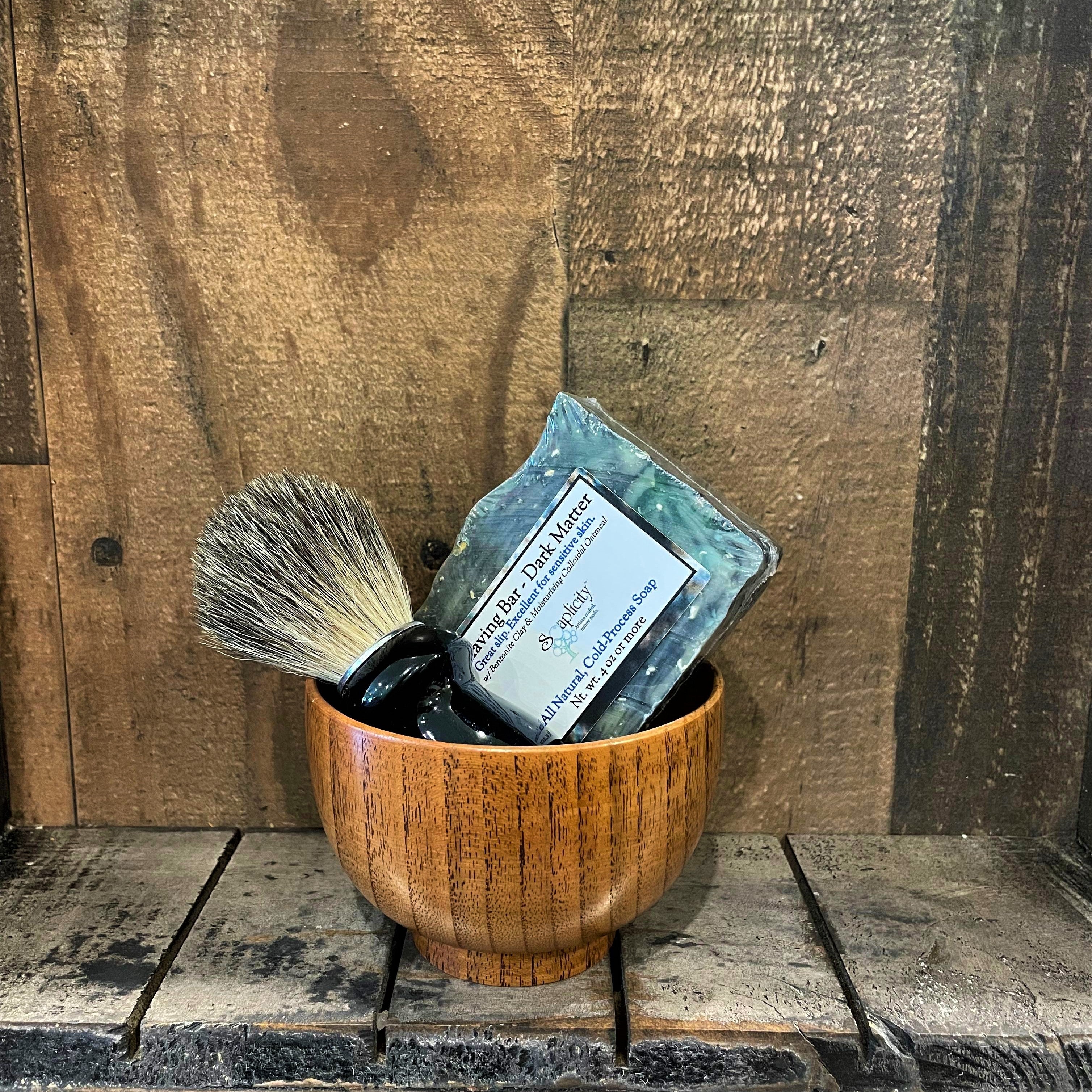 Men's Shaving Set – Black & Datewood | Natural Shaving Brush, Bowl & Soap