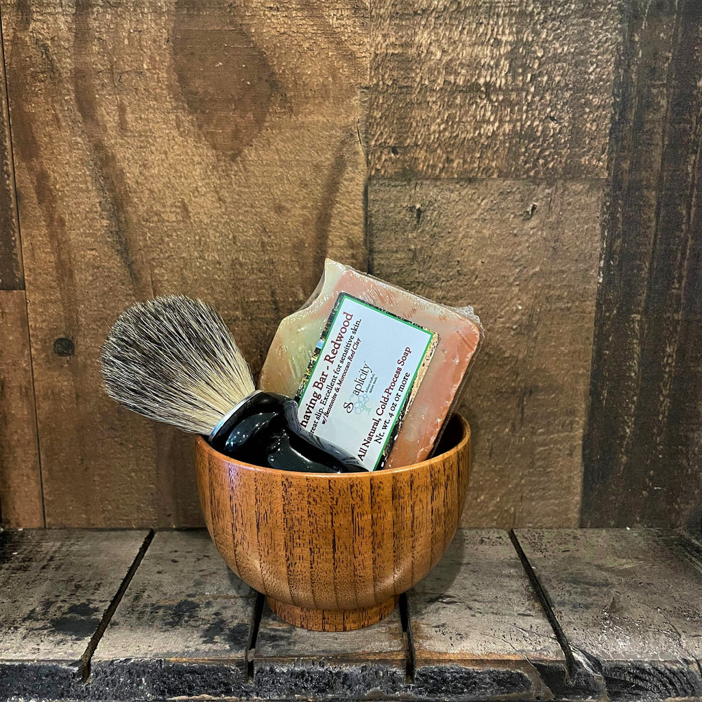 Men's Shaving Set – Black & Datewood | Natural Shaving Brush, Bowl & Soap